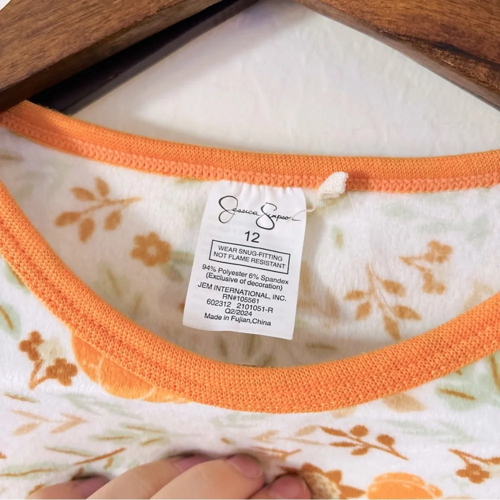 Jessica Simpson Girl Pajama Set with Orange Pumpkin Print Fall Halloween Size 12